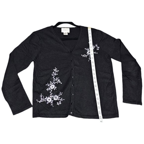 Jenny Womens Black Floral Embroidered Cardigan Sweater S Ramie & Cotton Blend - Picture 6 of 7